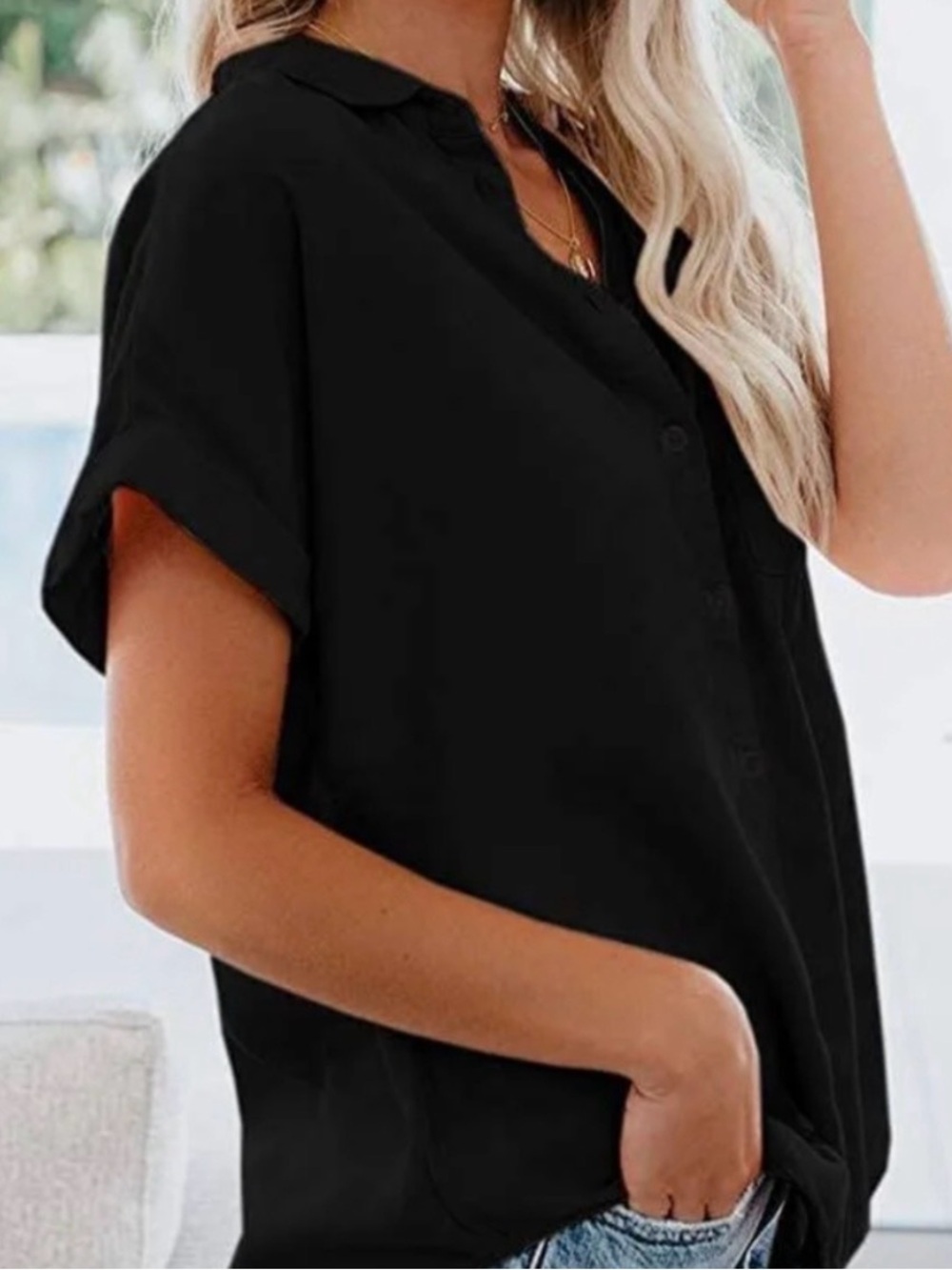 Casa Cabana Black Sammie Collared Button Down Short Sleeve  Shirt Size S